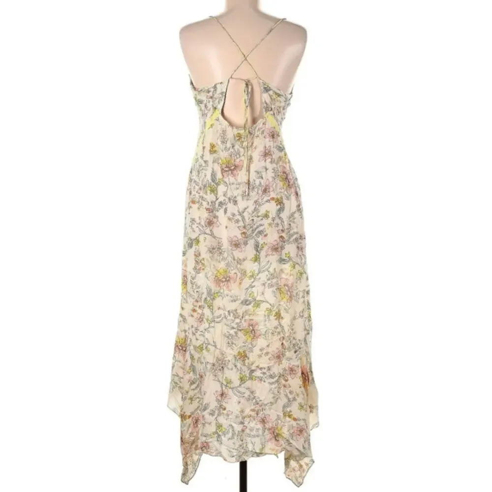 Free People Floral Handkerchief Midi Dress in Cream and Yellow